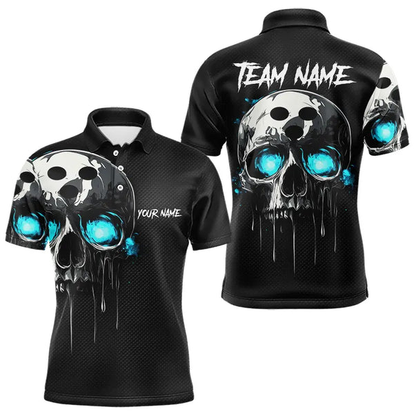 Black and Blue Skull Men's Bowling Polo, Quarter Zip shirts Custom Skull Team Bowling Jersey NQS9361