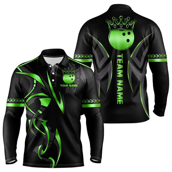 Black and Green crown Bowling ball Polo, Quarter Zip Shirts for Men Custom Bowling Team jerseys NQS9502