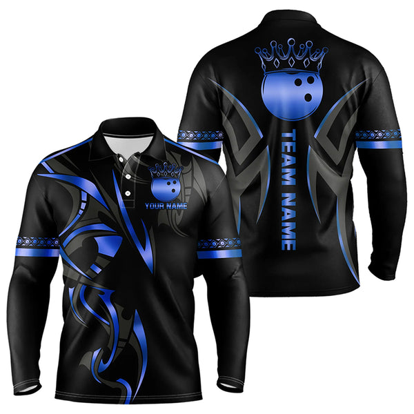 Black and Blue crown Bowling ball Polo, Quarter Zip Shirts for Men Custom Bowling Team jerseys NQS9503