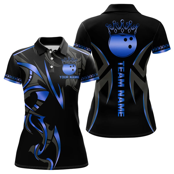 Black and Blue crown Bowling ball Polo, Quarter Zip Shirts for Women Custom Bowling Team jerseys NQS9503