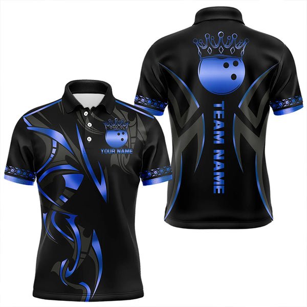 Black and Blue crown Bowling ball Polo, Quarter Zip Shirts for Men Custom Bowling Team jerseys NQS9503