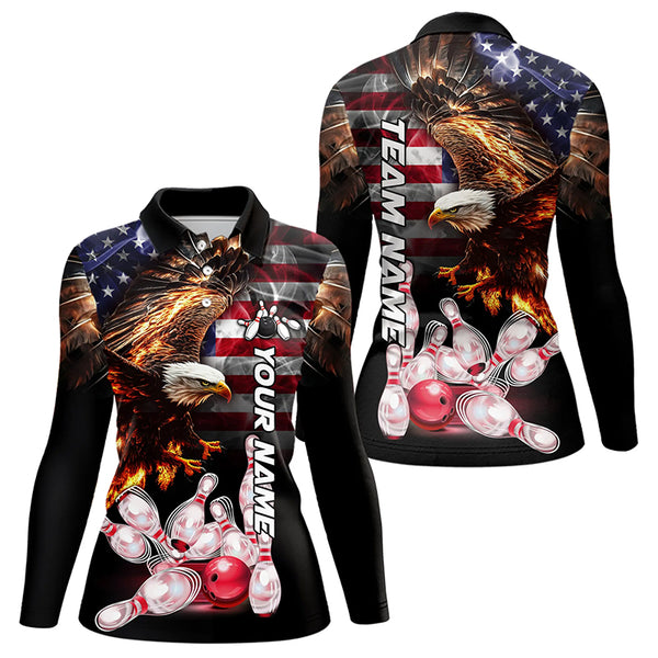 Smoke American Flag Eagle Flame Bowling Shirts for Women Custom patriotic Team Bowling jerseys NQS9504