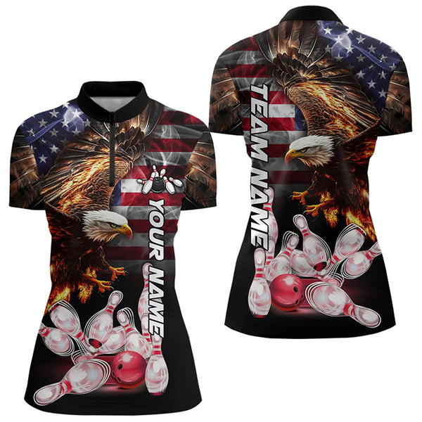 Smoke American Flag Eagle Flame Bowling Shirts for Women Custom patriotic Team Bowling jerseys NQS9504