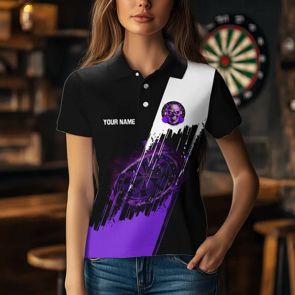 Black and Purple Skull reaper Dart jerseys Polo, 1/4 Zip Shirt for Women Custom Darts Team shirts NQS9509