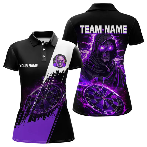 Black and Purple Skull reaper Dart jerseys Polo, 1/4 Zip Shirt for Women Custom Darts Team shirts NQS9509