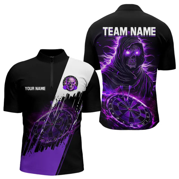 Black and Purple Skull reaper Dart jerseys Polo, 1/4 Zip Shirt for Men Custom Darts Team shirts NQS9509