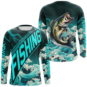 Largemouth Bass Fishing Blue performance fishing shirt custom name lon –  ChipteeAmz