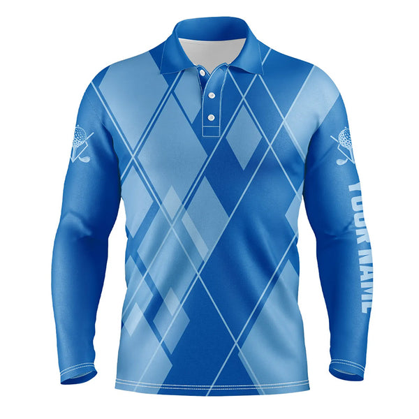 Blue argyle pattern custom Mens golf polo shirts, golf tops for men golfing gifts NQS7609