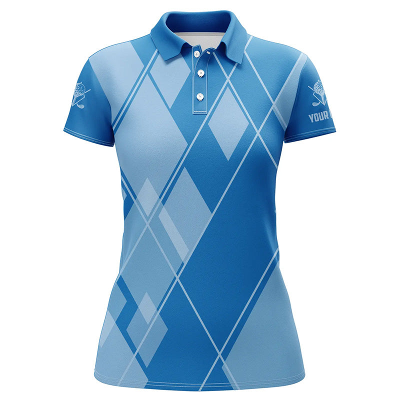 Blue argyle pattern custom Womens golf polo shirts, ladies golf tops golfing gifts NQS7609