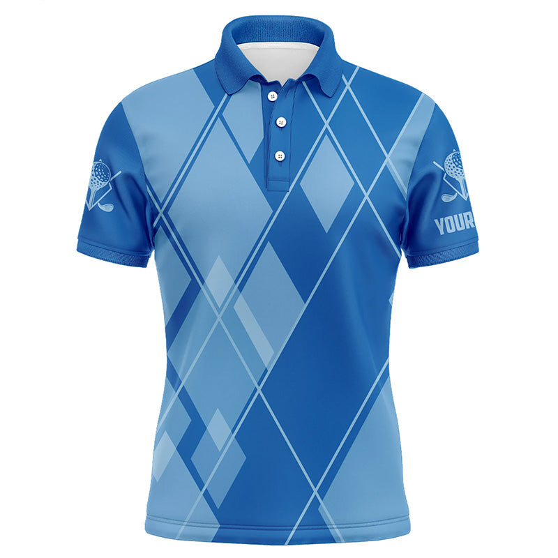 Blue argyle pattern custom Mens golf polo shirts, golf tops for men golfing gifts NQS7609