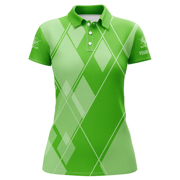 Green argyle pattern custom Womens golf polo shirts, ladies golf tops golfing gifts NQS7610