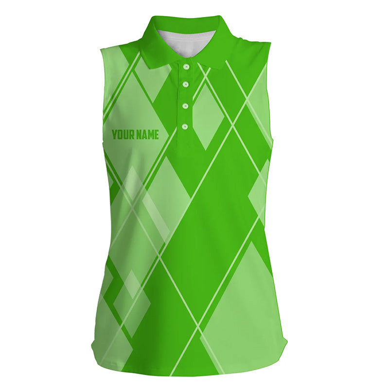 Green argyle pattern custom Womens sleeveless golf polo shirts, ladies golf tops golfing gifts NQS7610