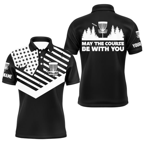 Black white American flag Men polo shirts custom May the course be with you disc golf shirts for men NQS5928