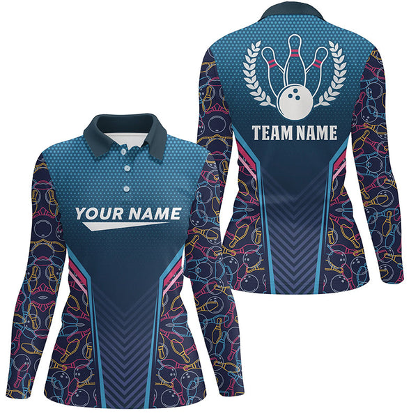 Bowling blue camo Womens bowling polo shirt Personalized Bowling Team League Jerseys Gift For Bowlers NQS6832