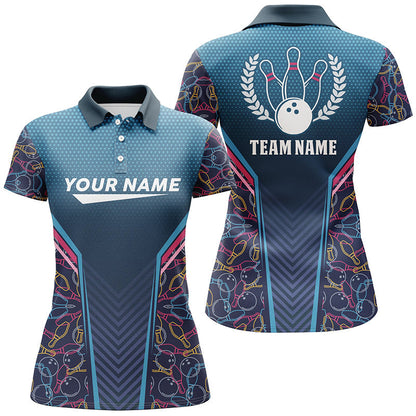 Bowling blue camo Womens bowling polo shirt Personalized Bowling Team League Jerseys Gift For Bowlers NQS6832