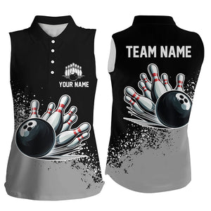 Black and Gray Grunge Custom Women Sleeveless Polo Shirt Personalized Team Bowling Jerseys NQS8916