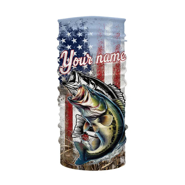 Largemouth Bass Fishing American Flag UV Protection Fishing Shirt Custom Patriotic Bass Fishing Jersey NQS9160