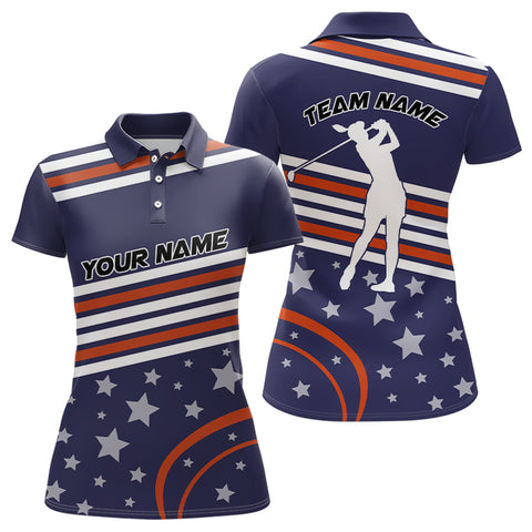 Red, white and blue stars Golf Polo Shirts For Women custom patriotic women golf tops NQS9164