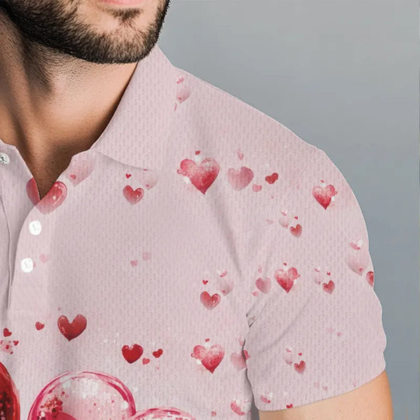 Pink Glitter Flamingo Heart Theme Mens golf polo shirts custom Valentines golf tops gifts for him NQS9367