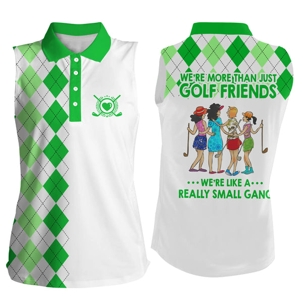 Womens sleeveless polo shirts multi-color argyle plaid we're more than golf friends we're small gang NQS4904