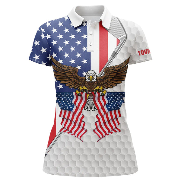 American flag Eagle white Womens golf polo shirts custom golf clubs patriotic golf shirt for women NQS5719