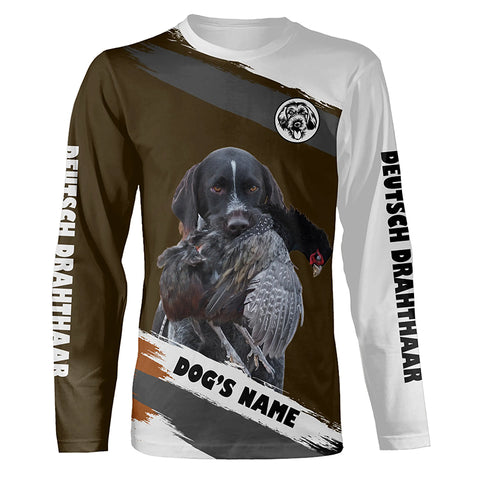 Deutsch Drahthaar Pheasant Hunting Dog Custom Dog Name Shirts, Pheasant Hunting Gifts FSD4520