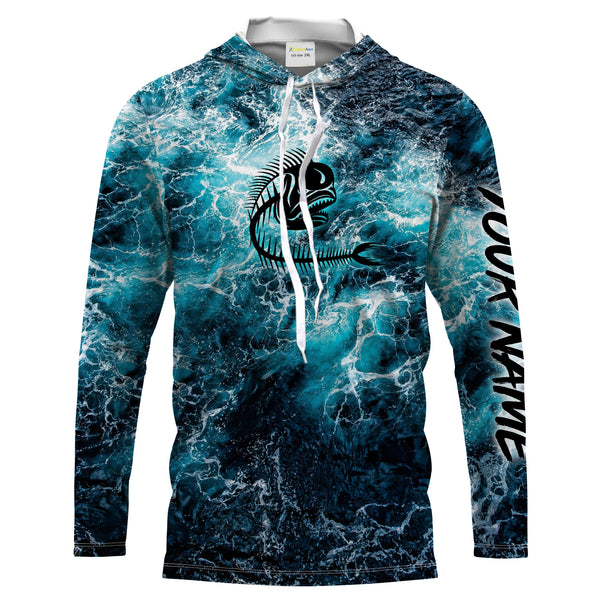 Custom blue ocean Mahi mahi fish bone Saltwater Long sleeves Sea wave camo Fishing Shirts NQS2097