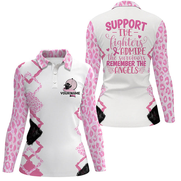 Pink leopard Womens golf polo shirt support the fighters custom breast cancer awareness golf shirts NQS6370