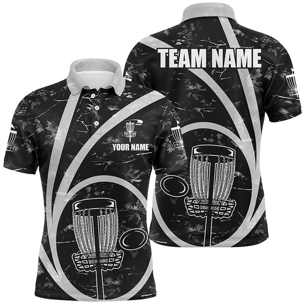 Mens disc golf polo shirt custom team name black camo disc golf basket personalized disc golf shirt NQS8701