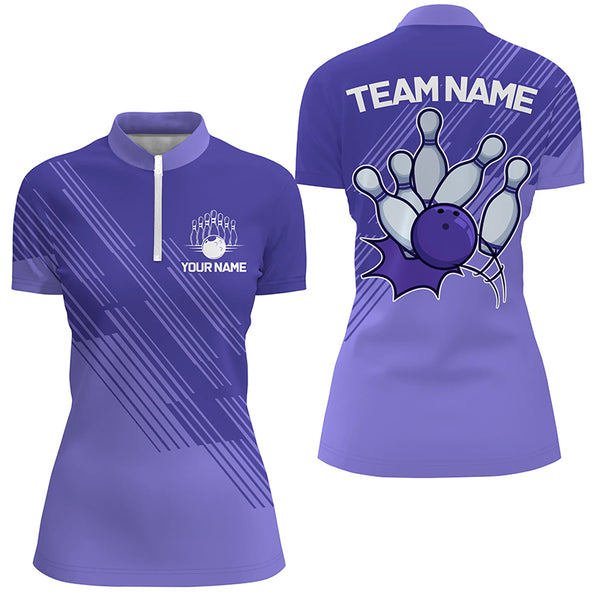 Custom Bowling Shirts For Women, Personalized Bowling Team Jerseys | Purple NQS8925