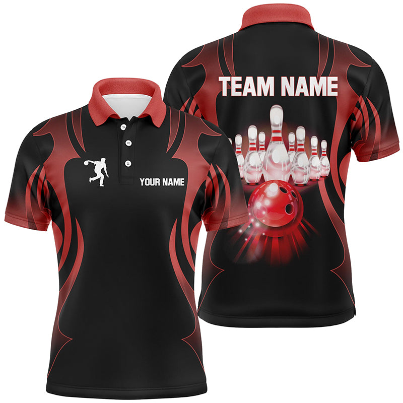 Black and Red Custom Bowling Polo, Quarter Zip Shirts For Men, Personalized Bowling Team Jerseys NQS8927