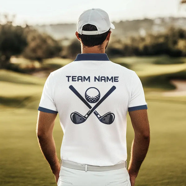 Blue and White Mens golf polo shirts custom golf attire for mens, personalized golf gifts NQS9376