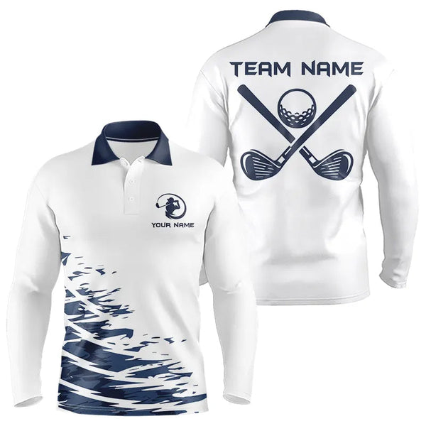 Blue and White Mens golf polo shirts custom golf attire for mens, personalized golf gifts NQS9376