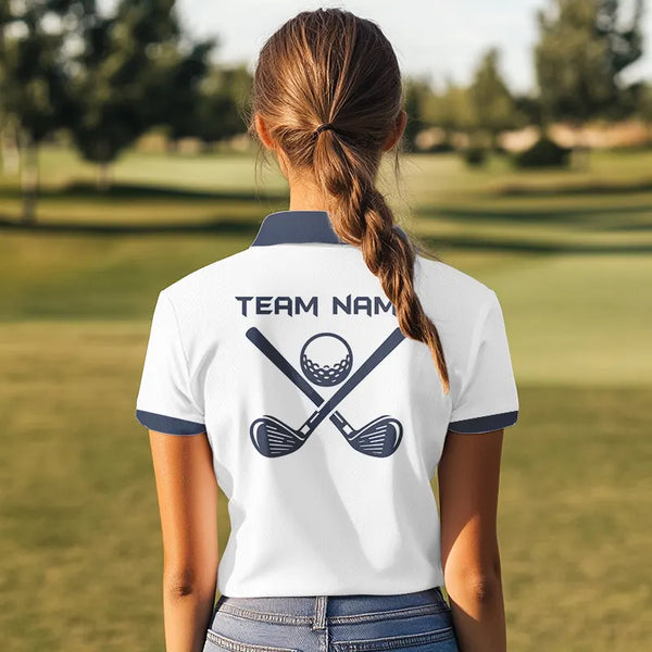 Blue and White Women golf polo shirts custom golf attire for ladies, personalized golf gifts NQS9376