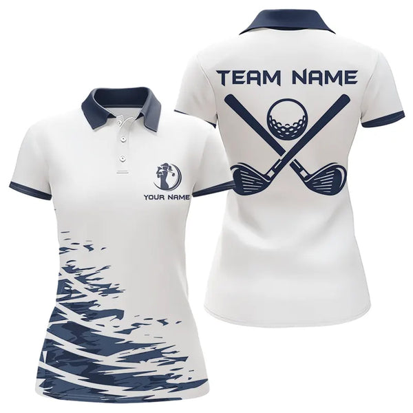 Blue and White Women golf polo shirts custom golf attire for ladies, personalized golf gifts NQS9376