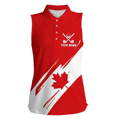 Women sleeveless golf polo shirt Red Canada flag maple leaf patriot custom team golf shirts NQS7281