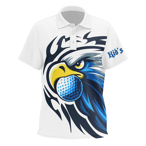 Kid golf polos shirts custom blue Eagle golf ball white golf tops, team golf attire for Kid NQS7286