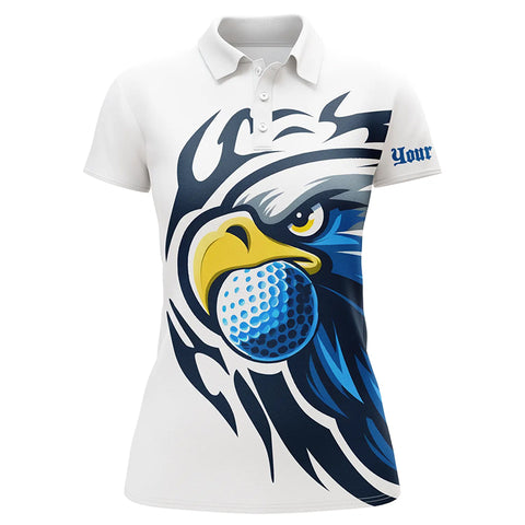 Womens golf polo shirts custom blue Eagle golf ball white golf tops, team golf attire ladies NQS7286