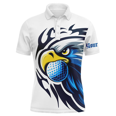 Mens golf polo shirts custom blue Eagle golf ball white golf tops, team golf attire for mens NQS7286
