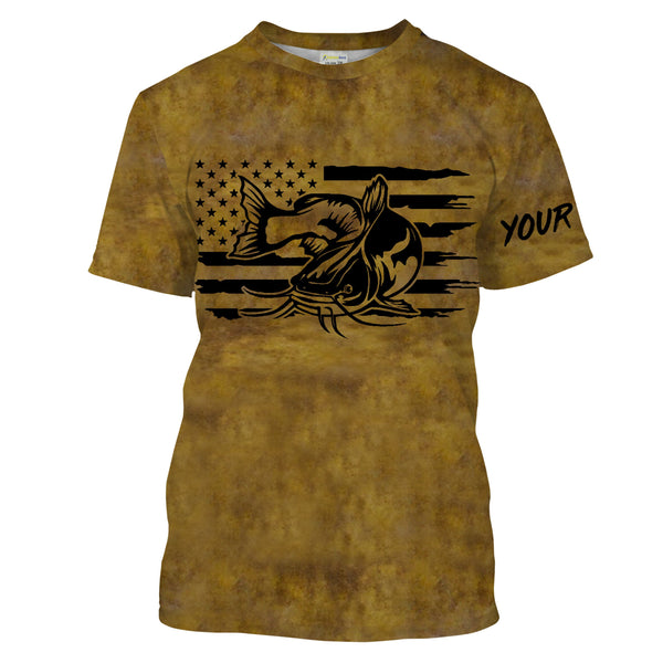 Flathead Catfish Fishing jerseys American flag patriotic, Catfish Long Sleeve Fishing Shirts NQS2208