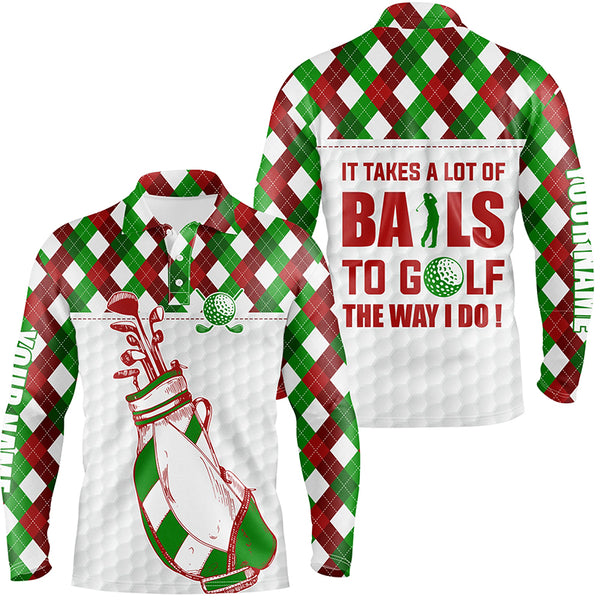 Mens golf polo shirt It takes a lot of balls to golf custom Christmas argyle pattern shirt for men NQS6583