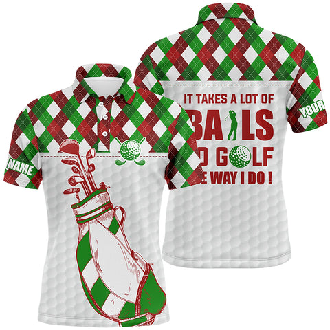 Mens golf polo shirt It takes a lot of balls to golf custom Christmas argyle pattern shirt for men NQS6583