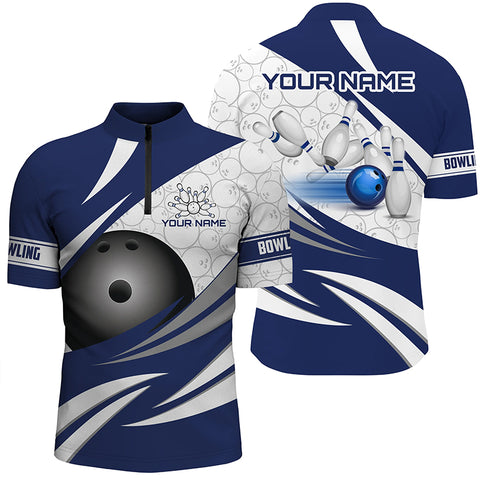 Blue and White Camo Bowling Shirt for Men Custom Bowling Team League Jerseys bowlers outfit NQS8937