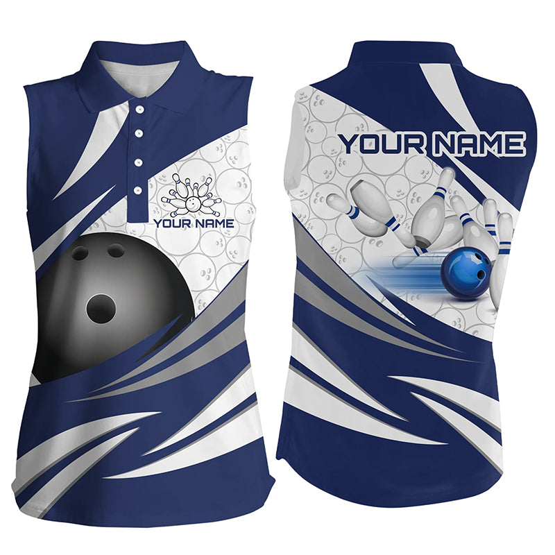 Blue and White Camo Bowling Sleeveless Polo Shirt Custom Bowling Team League Jerseys bowlers outfit NQS8937