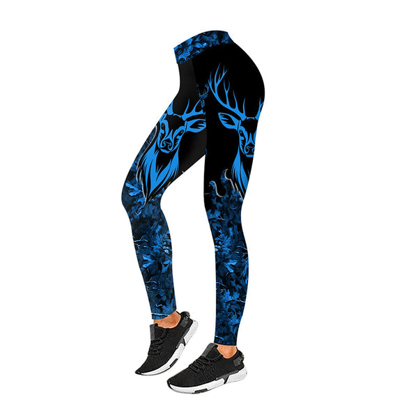 Deer camo leggings blue camo Custom Name camo leggings women - NQS2627