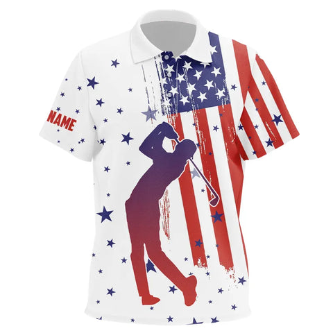 Red, White and Blue American Flag Kid Golf Polo Shirts custom patriotic golf tops for Kid golf gifts NQS9168