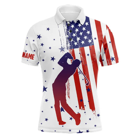 Red, White and Blue American Flag Mens Golf Polo Shirts custom patriotic golf tops for men golf gifts NQS9168