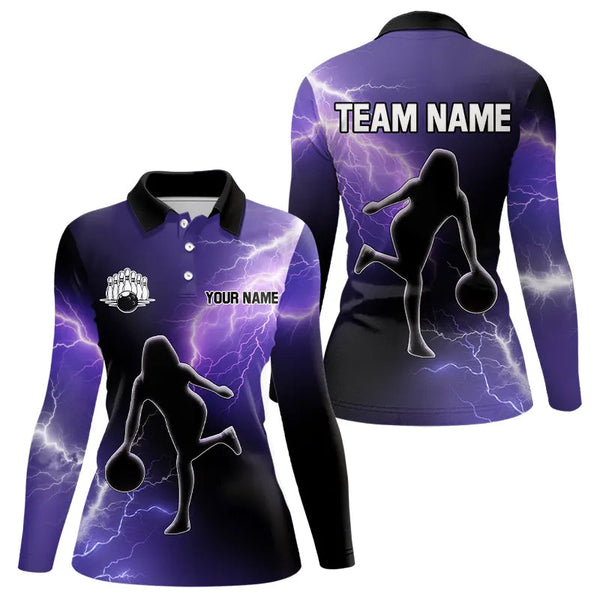 Purple Lightning Thunder Bowling Shirts for Women Custom Team Bowling Polo, Quarter Zip Jerseys NQS9170