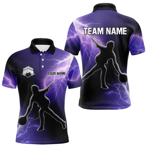 Purple Lightning Thunder Bowling Shirts for Men Custom Team Bowling Polo, Quarter Zip Jerseys NQS9170