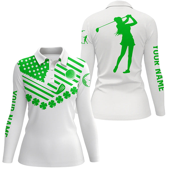 Womens golf polos shirts custom American flag green shamrock st patrick's day patriotic women golf top NQS7042